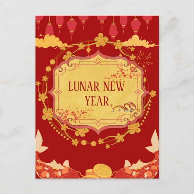 Lunar Nya året Firande: En glädjens natt Vykort (Framsida)