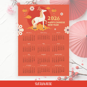 Lunar Nyår 2026 Hästkalender Magnetisk Kort