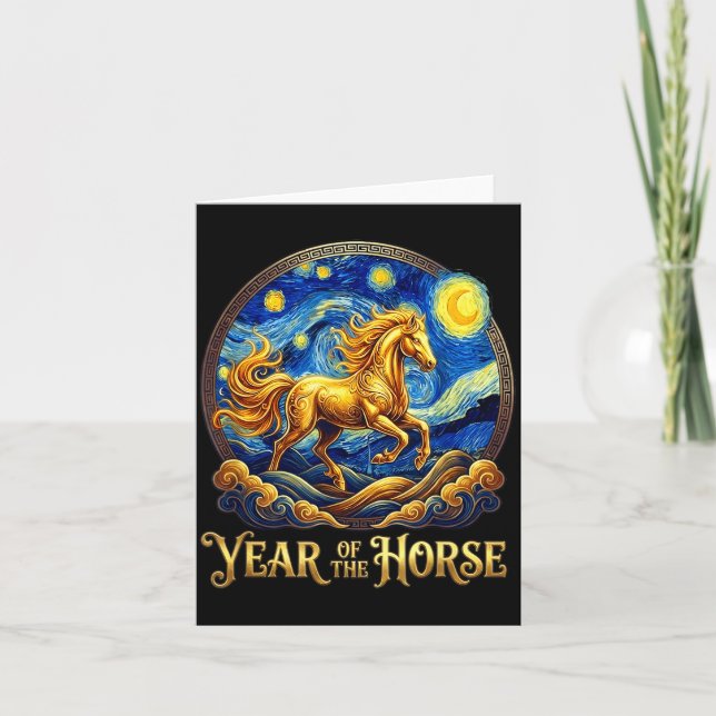Lunar nyår häst år kinesiska zodiaken eld kort (Framsida)