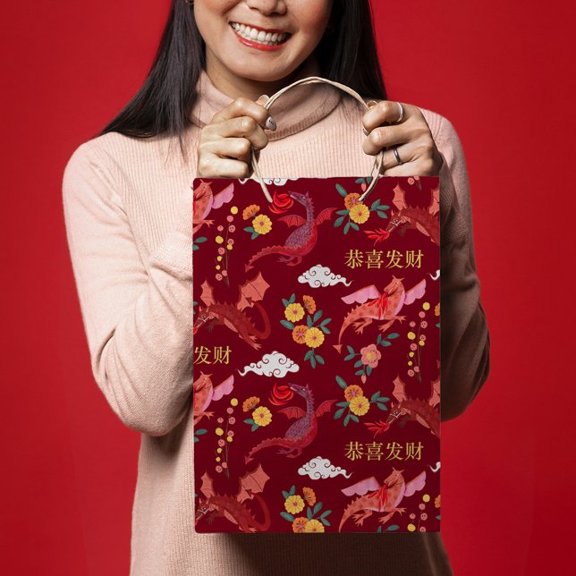 Lunar nytt år av draken rött (Chinese lunar new year year of the dragon giftbag)