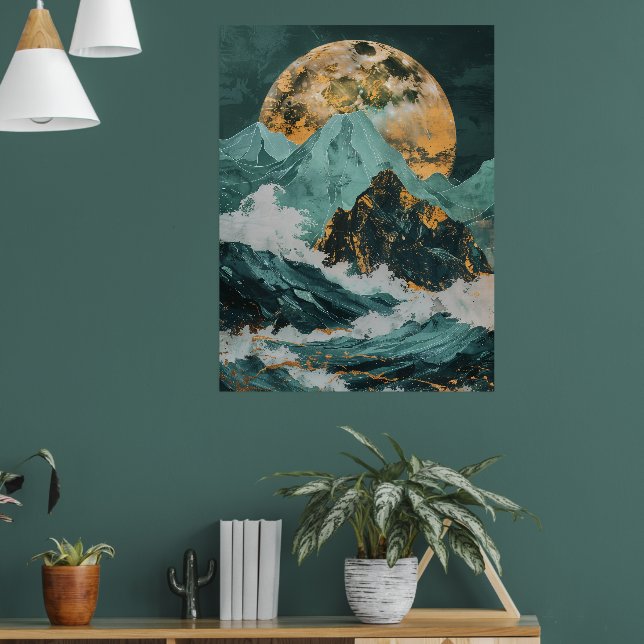 Lunar Peaks: Fantasybergen under Mystic Måne Poster (Vardagsrum 1)