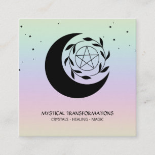 *~* Lunar Pentangle Star Måne Magic Boho Rainbow Fyrkantigt Visitkort