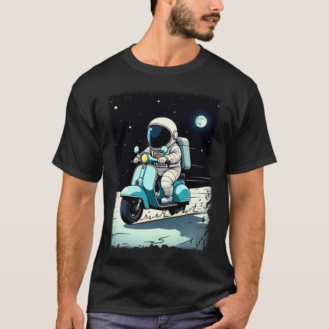 LUNAR SCOOTERIST - Roligt 2D Tecknad av astronaut T Shirt (Framsida)