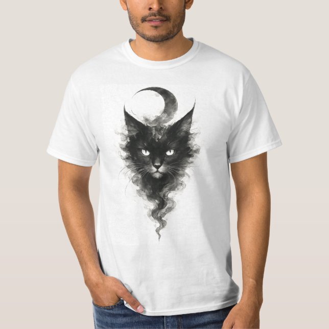 Lunar Shadow Cat – Mystisk Nattvarelse Konst T Shirt (Framsida)