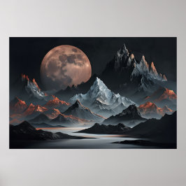 Lunar Stiga upp över Alien Peaks - Surreal Mountai Poster