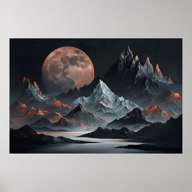 Lunar Stiga upp över Alien Peaks - Surreal Mountai Poster (Framsidan)