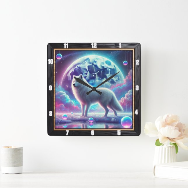 Lunar Varg Dream Fyrkantig Klocka (Hem)