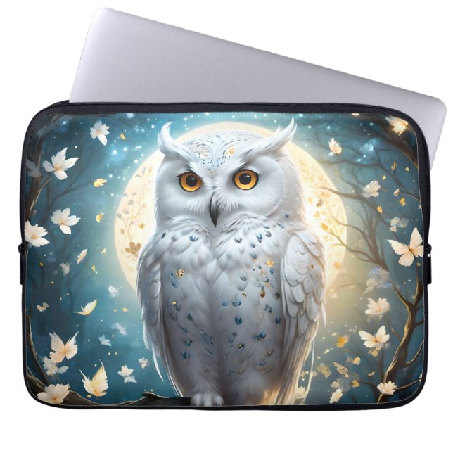 Lunar Vigil: Vita Snö Uggla Laptop Fodral (Framsidan)