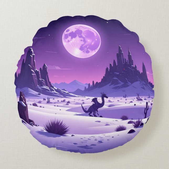 Lunar Wyrm Fleece Blanket – Purple Dragon Under th Rund Kudde (Framsidan)