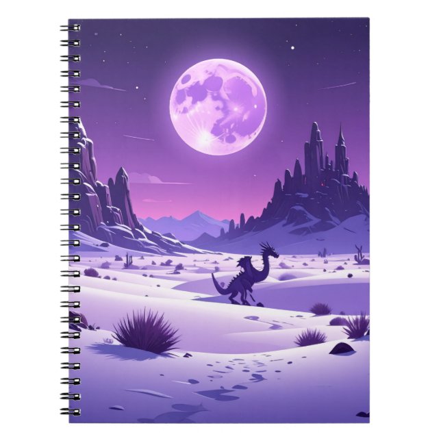 Lunar Wyrm – Purple Dragon Under the Moon Desk Mat Anteckningsbok (Framsidan)