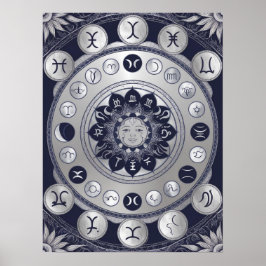 Lunar Zodiac Mandala - Måne Phases Astrology Art Poster