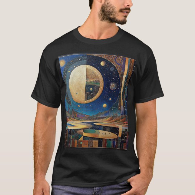 Lunära reflektioner: Majestic Måne och Celestial T Shirt (Framsida)