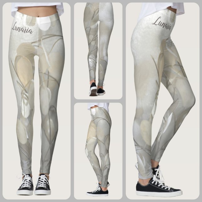 Lunaria Silver Dollar Blommig Vit Chic Leggings (Skapare uppladdad)