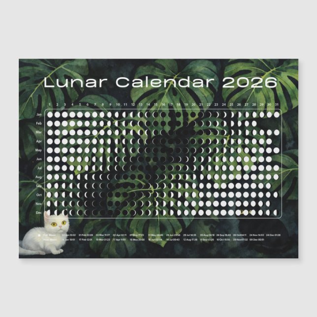 Lunarkalender 2026 Månfaser Monstera katter (Framsida)