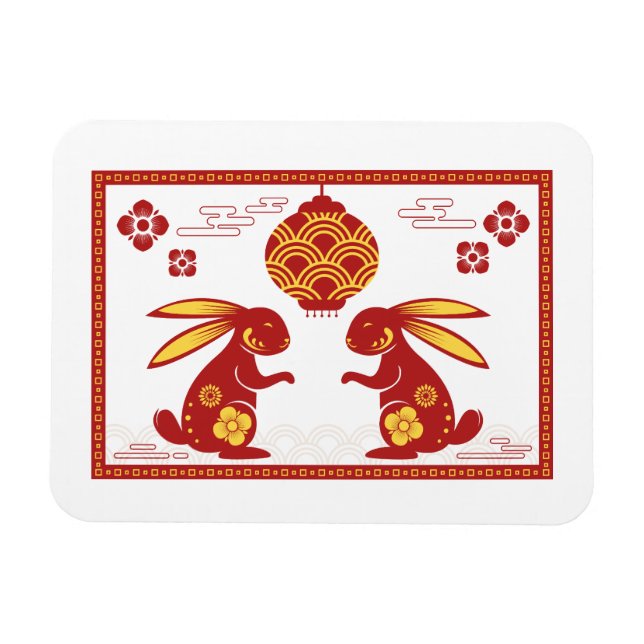 Lunärt nytt år av kanin 2023 Zodiac Animal Magnet (Horisontell)