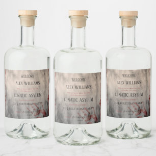 Lunatic Asylum Halloween Birthday Spritflaskor Etikett
