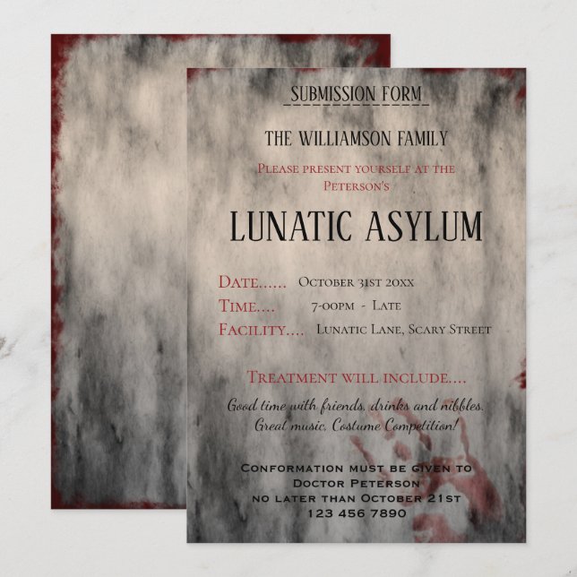 Lunatic Asylum Halloween Inbjudningar (Fram/baksida)