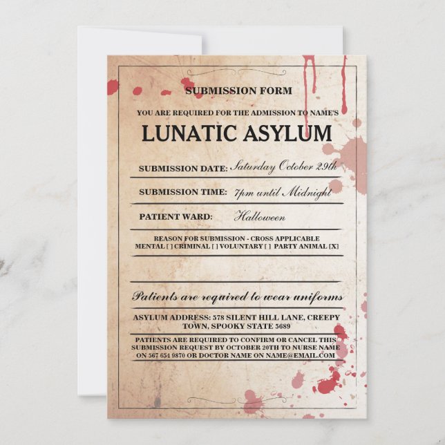 Lunatic Asylums Halloweenfest-inbjudan Inbjudningar (Framsida)