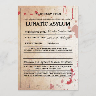 Lunatic Asylums Halloweenfest-inbjudan Inbjudningar