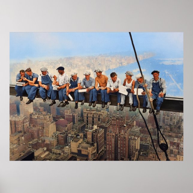 Lunch Atop A Skyscraper 1932 NYC Remasterad Färg Poster (Framsidan)