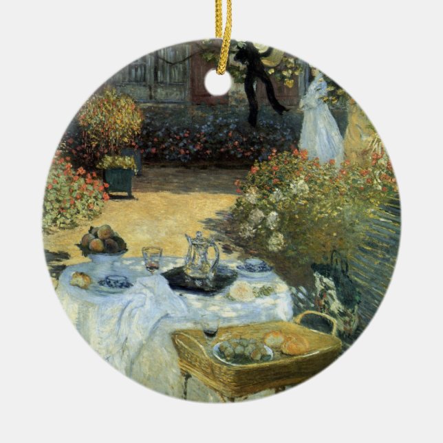 Lunch av Claude Monet, Vintage Impressionism Julgransprydnad Keramik (Framsidan)