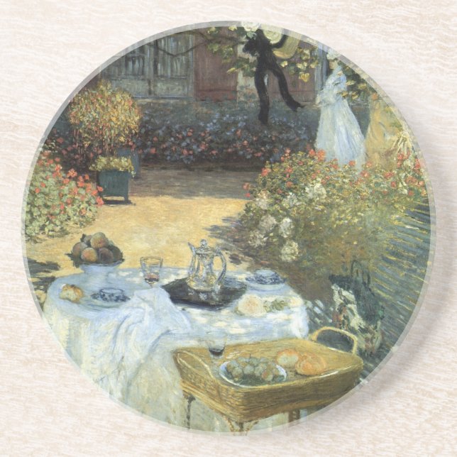 Lunch av Claude Monet, Vintage Impressionism Underlägg Sandsten (Framsidan)