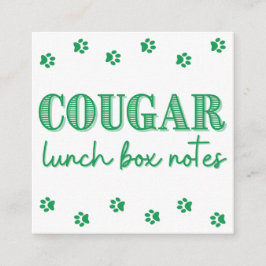 Lunch Box Notes för grönt Cougar Print Namn Tilläggskort