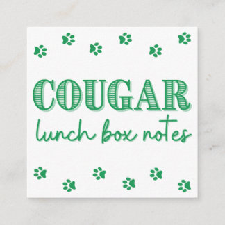 Lunch Box Notes för grönt Cougar Print Namn Tilläggskort