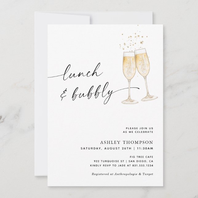 Lunch & Bubbly Bridal Shower, Champagne Bridal Inbjudningar (Framsida)