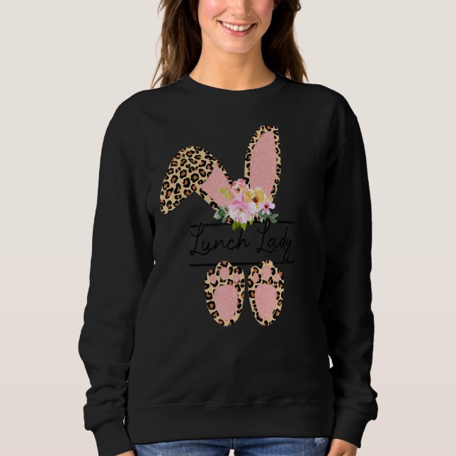 Lunch Dam Bunny Leopard Flowers Cute Påsk Match T Shirt (Framsida)