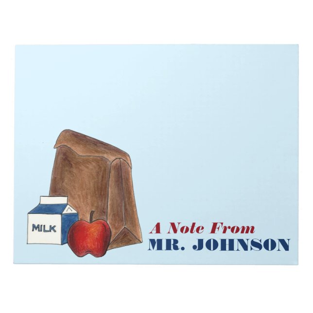 Lunch Dam eller Teacher Gift Brown Bag Apple Mjölk Anteckningsblock (Framsida)