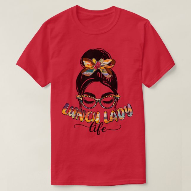 Lunch Dam Life Messy Bun Solros Leopard Lunch T Shirt (Design framsida)