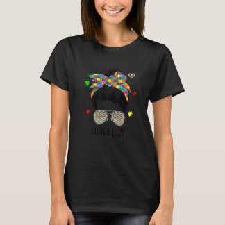 Lunch Dam Messy Bun Hår Kvinna Autism Medvetenhet T Shirt