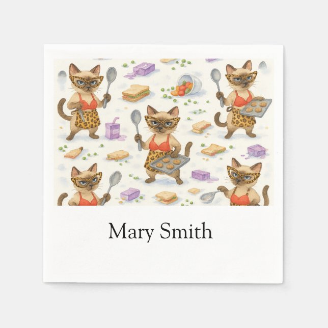 Lunch Dam serverar mat till Cat Lovers Pappersservett (Framsidan)