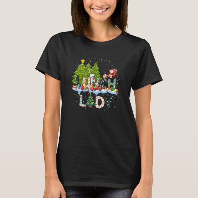 Lunch Lady Christmas Tree Santa Matching Xmas Lunc T Shirt (Framsida)
