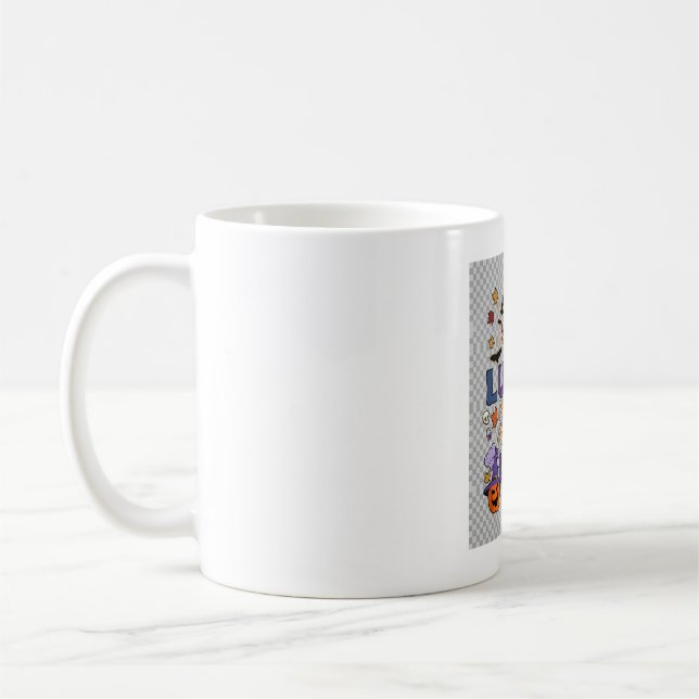 Lunch Lady Halloween Häxa Måne Pumpa_1 Kaffemugg (Vänster)