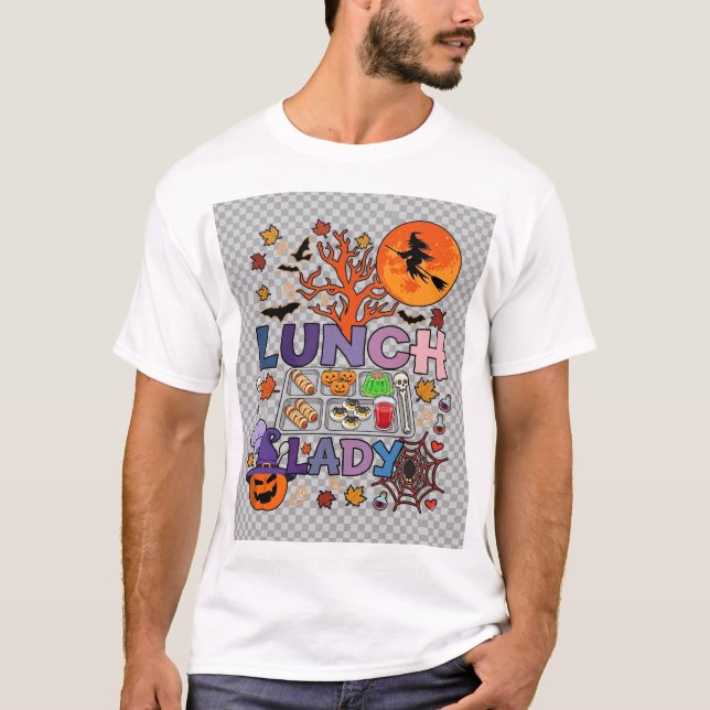 Lunch Lady Halloween Häxa Måne Pumpa_1 T Shirt (Framsida)