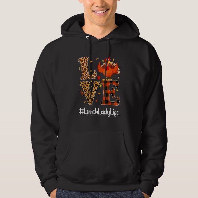 Lunch Lady Life Love Thanksgiving Leopard Turkey A Hoodie (Framsida)