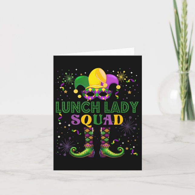 Lunch Lady Squad Mardi Gras Maskerad Stolt Jobb Te Kort (Framsida)