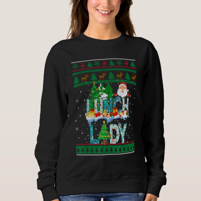 Lunch Lady Ugly Christmas Tree Santa Matching Xmas T Shirt (Framsida)