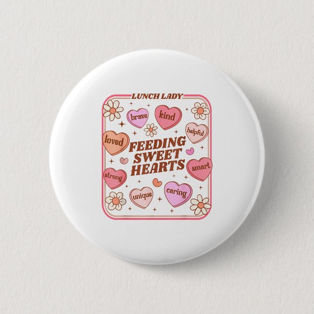 Lunch Lady Valentines Day Retro Cute Cafeteria Swe Knapp (Framsida)