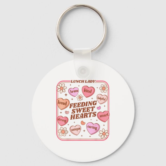 Lunch Lady Valentines Day Retro Cute Cafeteria Swe Nyckelring (Framsida)