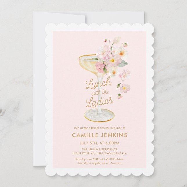 Lunch med damerna Rosa Bröllopsbrunch Inbjudningar (Framsida)