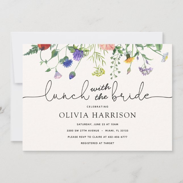 Lunch med inbjudan till Bride Wildblomma Shower (Framsida)