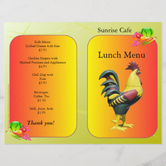 Lunch Menu Sunrise Tupp