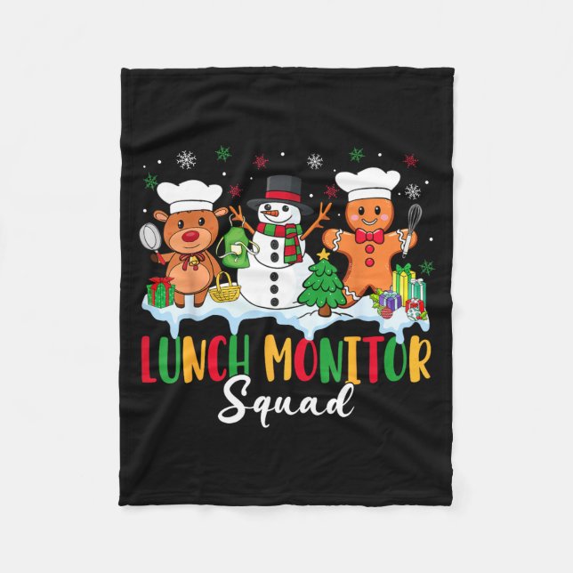 Lunch Övervakning Squad Ren Jul Tomte Gingerbread  Fleecefilt (Framsidan)