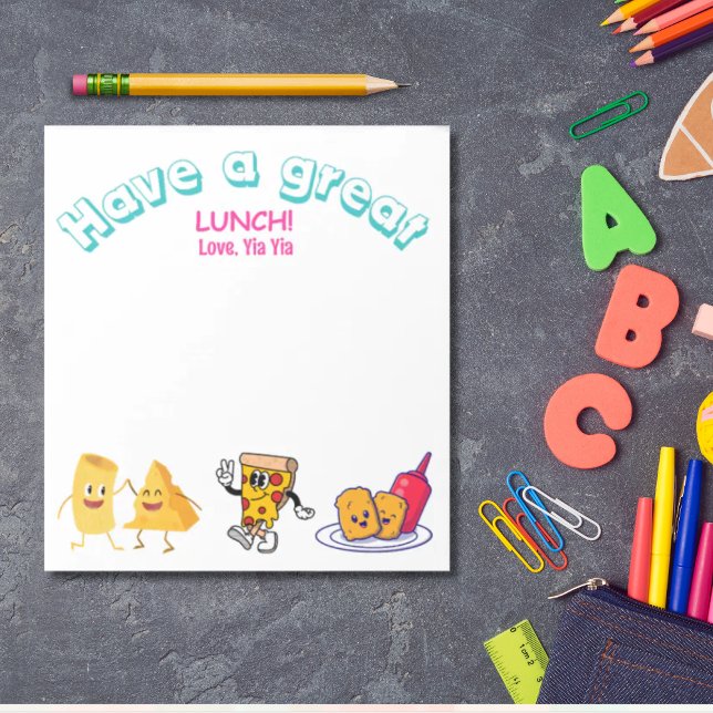 Lunch Time kärlek för barn personlig Food tecknad Anteckningsblock (Personalized back to school lunchbox love note  )