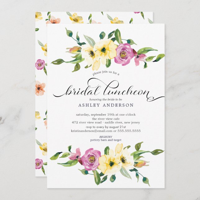 Luncheon-Möhippa för vattenfärgsfärgning och Viole Inbjudningar (Fram/baksida)