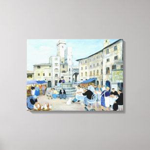 Lunchtime på ett marknadstorget i Toskana Canvastryck