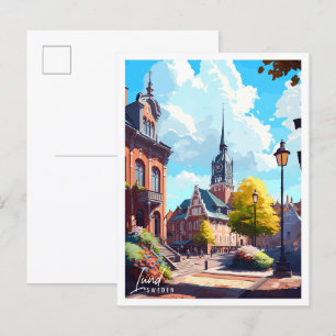 Lund Sverige vintage resor illustration Vykort